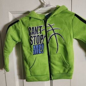 Vibrant Green Kids Hoodie with Bold Blue Design